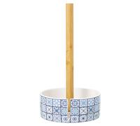 DRW Porte-Rouleau en Bois avec Base en céramique Mosaïque Bleue 14x32cm