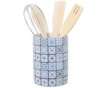 DRW Porte-ustensiles en céramique avec ustensiles Mosaïque Bleue 11x23cm