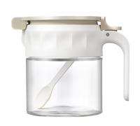DRW Pot à épices 250 ml en verre et PP avec cuillère blanche et transparente 10 x 12 x 13 cm