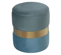 DRW Pouf de Rangement en Bois + DM, métal et Polyester en Vert d'eau, Bleu et doré 37 x 43 x 7 cm