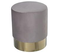 DRW Pouf en Bois + DM, métal et Polyester Clair, 35 x 42 x 10 cm, Gris et doré