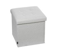 DRW Pouf Pliable avec Rangement en Polyester Blanc Peluche 38 x 38 x 38 cm