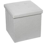 DRW Pouf Pliable avec Rangement en Polyester Blanc Peluche 45 x 45 x 45 cm