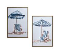 DRW Retable avec parasol et hamac en bois peint à la main en blanc, bleu et marron, 20 x 2 x 30 cm
