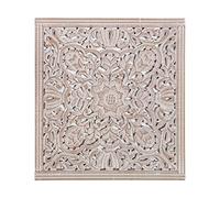 DRW Retable carrée en Bois MDF ajouré avec Miroir Naturel 60 x 2,5 x 60 cm