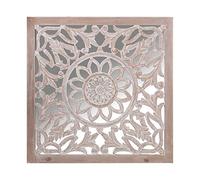 DRW Retable carrée en Bois MDF ajouré avec Miroir Naturel 60 x 2,5 x 60 cm