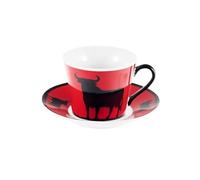 DRW Set 8 Petites Tasses Taureau Noir et Rouge avec Assiette Tasse 8x6x5 cm