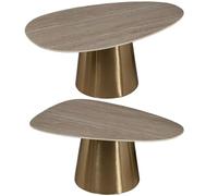 DRW Set de 2 Tables d'appoint en céramique avec Base en métal Gris et doré 90 x 56 x 36 cm