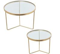 DRW Set de 2 Tables Rondes en métal et Verre doré et Transparent 60 x 45 et 45 x 38 cm, 60x45 y 45x38cm