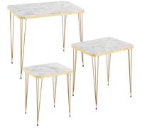 DRW Set de 3 Tables d'appoint en Bois et métal doré et Blanc Effet marbre 60 x 37 x 53, 45 x 37 x 49 et 37 x 29 x 45 cm, 60x37x53, 45x37x49 y 37x29x45cm
