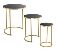 DRW Set de 3 Tables d'appoint en Bois et métal Effet marbre 48 x 58, 38 x 53 et 28 x 48 cm, Doré/Noir, 48x58, 38x53 y 28x48cm