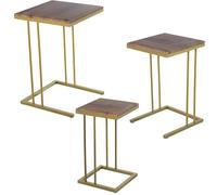 DRW Set de 3 Tables d'appoint en métal et Bois doré et chêne 40 x 40 x 60, 35 x 35 x 55 et 29 x 29 x 50 cm, 40x40x60, 35x35x55 y 29x29x50cm