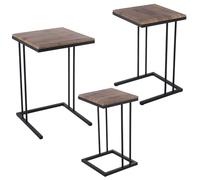 DRW Set de 3 Tables d'appoint en métal et Bois Noir et chêne 40 x 40 x 60, 35 x 35 x 55 et 29 x 29 x 50 cm, 40x40x60, 35x35x55 y 29x29x50cm