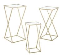 DRW Set de 3 Tables d'appoint en métal et Verre doré 33 x 33 x 70 cm