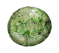 DRW Set de 4 centres en Verre Ronds avec Feuilles Vertes 33 x 33 x 6 cm