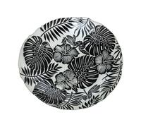 DRW Set de 4 centres Ronds en Verre avec Feuilles Blanches et Noires 33 x 33 x 5,5 cm