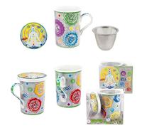 DRW Set de 4 mugs tasses à infuser avec filtre en métal de méditation 10x8x9 cm