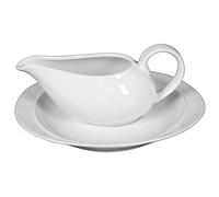 DRW Set de 4 Porcelaine, Blanc, Saucière : 18.6 cm x 8.5 cm x 8.4 cm Assiette : 22 cm x 17 cm x 2.4 cm Capacité : ML