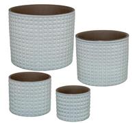 DRW Set de 4 Pots en céramique décorés avec des Carreaux en Blanc laqué 22 x 22 x 18 cm