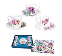 DRW Set de 6 tasses avec soucoupe en porcelaine avec fleurs Tasse : 6 x 6 x 8 cm