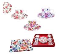 DRW Set de 6 tasses avec soucoupe en porcelaine avec fleurs Tasse : 6 x 6 x 8 cm