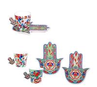 DRW Set de 8 Tasses avec Assiette à Main Fatima en Céramique 14 cm Longue Main