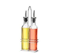 DRW Set de vinaigrier avec 2 pièces 250 ml en verre avec support en acier inoxydable transparent 6,5 x 12 x 30 cm
