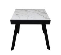 DRW Table à Manger carrée Extensible en métal et Pierre frittée en Noir et Blanc 75 x 160 x 80 cm