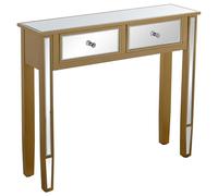 DRW Table, Console d'entrée en Bois 2 tiroirs en doré et Miroir, 90 x 25 x 80 cm, Multicolore, estandar