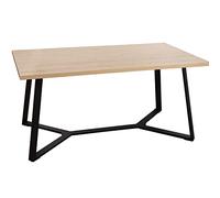 DRW Table de Salle à Manger en Bois Naturel et métal en Naturel et Noir 160 x 90 x 75 cm, épaisseur Tab. 3,2 cm