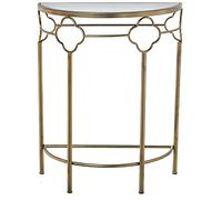 DRW Table d'entrée Semi-Circulaire en métal et Miroir Doré 60 x 30,5 x 75 cm, Or, 60x30,5x75cm