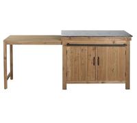 DRW Table îlot de Cuisine Extensible en Bois de Sapin avec Portes et Crochets 120 x 75 x 90 jusqu'à 216 cm