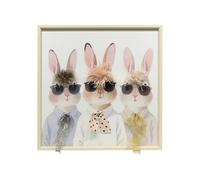 DRW Tableau avec Cadre en Bois avec des Lapins avec Lunettes Blanc, Rose et Gris 3,5 x 60 x 60 cm