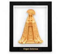 DRW Tableau de la Vierge Dolorosa en 3D, noir et doré, 23 x 18 x 10 cm | Fabriqué en PLA