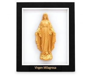 DRW Tableau de Vierge Miraculeuse en 3D noir et doré 23 x 18 x 10 cm | Fabriqué en PLA