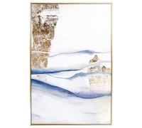 DRW Tableau sur toile avec cadre doré paysage vagues abstraites dans des tons bleus et dorés 122,6 x 82,6 x 4,3 cm