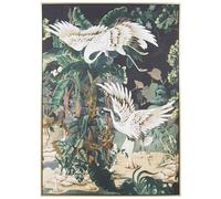 DRW Tableau sur toile avec cadre en bois doré avec oiseaux et jungle dans des tons verts et blancs 142,4 x 102,4 x 4,3 cm