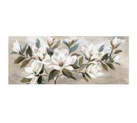 DRW Tableau sur Toile avec Fleurs et Partie Peinte à la Main en Blanc et Vert 3 x 60 x 150 cm