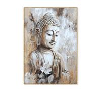 DRW Tableau sur Toile avec Un Bouddha et avec Partie Peinte à la Main en Blanc, Beige 3,5 x 70 x 100 cm