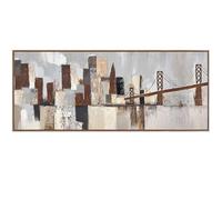 DRW Tableau sur Toile d'une Ville Skyline et Partie Peinte à la Main en Marron, Noir et Blanc 3,5 x 150 x 60 cm