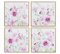 DRW Tableau toile avec fleurs et cadre en bois avec différentes couleurs 30x30x2cm