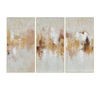 DRW Tableau triptyque sur Toile Abstraite en doré, Beige et Blanc 40 x 80 x 3,2 cm