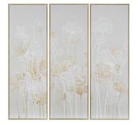DRW Tableau triptyque sur Toile avec Fleurs en Gris et Blanc 30 x 90 x 3,2 cm
