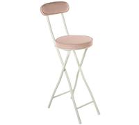 DRW Tabouret Haut avec Dossier Pliable en métal et Tissu, Blanc et Beige, 42 x 30 x 93 cm