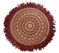 DRW Tapis Rond avec Franges en Coton, Jute Naturel et Bordeaux