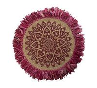 DRW Tapis Rond avec Franges en Coton, Jute Naturel et Fuchsia