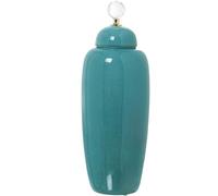 DRW Tibor en céramique avec Boule Acrylique Turquoise Brillante 15 x 15 x 45 cm