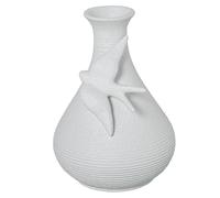 DRW Vase de Table avec Hirondelles en céramique Blanche Finition Sable 30 x 21 x 21 cm
