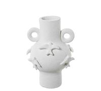 DRW Vase de Table avec poignées et Hirondelles en céramique Blanche Finition Sable 26 x 15 x 15 cm