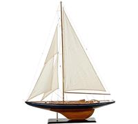 DRW Voilier avec Bougies levées et Casque en Bois sur Une Base Bleue et Naturelle 120 x 90 x 13 cm